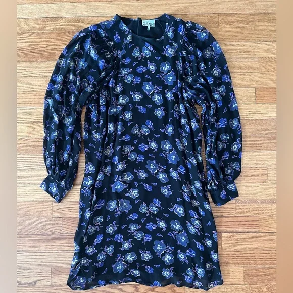 Ganni blue floral dress size 38 womens Ganni blue floral dress size 38 womens
